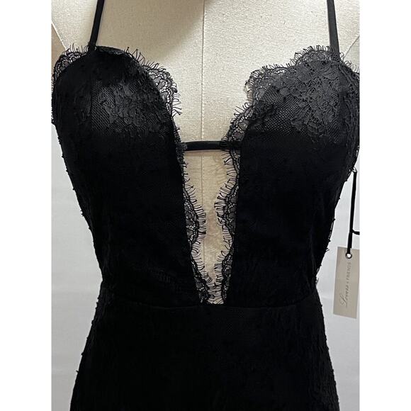Lovers + Friends Nickolas Plunging Front Black Lace Overlay Maxi dress Sm New - Picture 2 of 15
